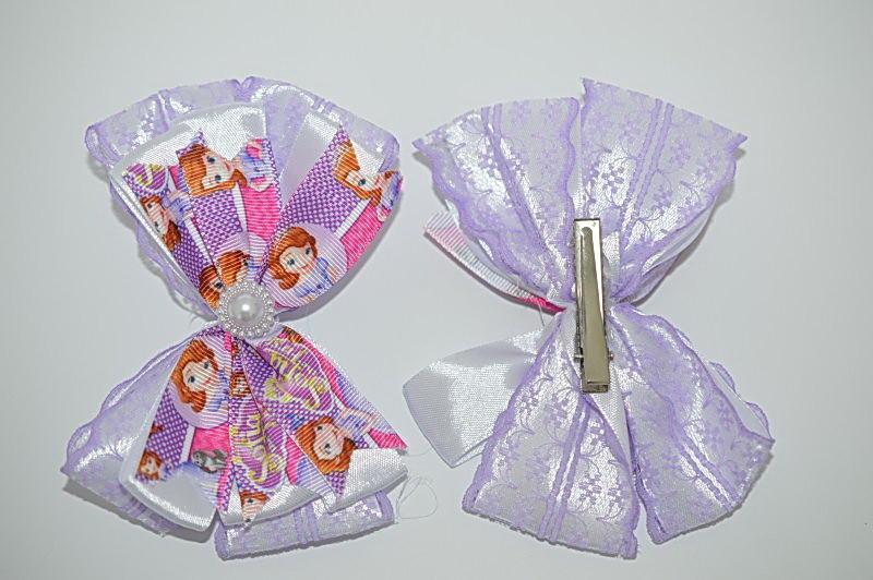 Качечка, біла стрічка з бузковим мереживом, стрічка "Принцеса Софія", розмір 12х9 см, (2 шт.), фото 1