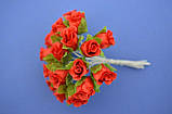 Квітка троянда, тканина, колір: червоний, розмір квітки: 20х15 мм, довжина ніжки 7 см (10 шт.), фото 2