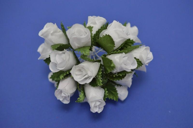 Квітка троянда, тканина, колір: білий, розмір квітки: 20х15 мм, довжина ніжки 5 см (10 шт.)