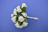 Квітка троянда, тканина, колір: білий, розмір квітки: 20х15 мм, довжина ніжки 5 см (10 шт.), фото 2