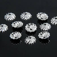 Шапочка металева для намистин, латунь, колір: платина, розмір 7х2 мм УТ007536 (25 шт)