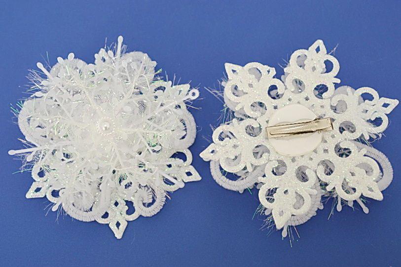 Сніжинка на качечці, білі намистини, діаметр 12 см, фото 1