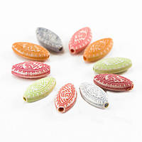 Бусини, овал, акрил, крафт-стиль, мікс, 8х14х4 мм (150 шт) УТ10014235