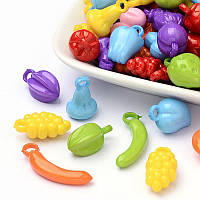 Підвіска фрукти, акрил, колір: мікс, розмір: 19-30х8-16х5-13 мм, отвір 4 мм. УТ10014185 (20 шт)