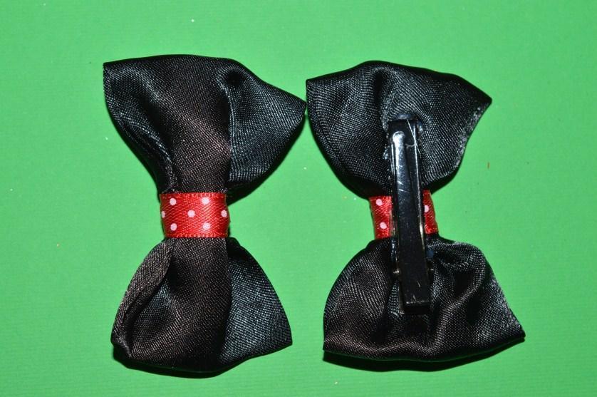 Качечка для волосся, бант атлас, чорний із червоним у білий горох, розмір 7х4,5 см (2 шт.), фото 1