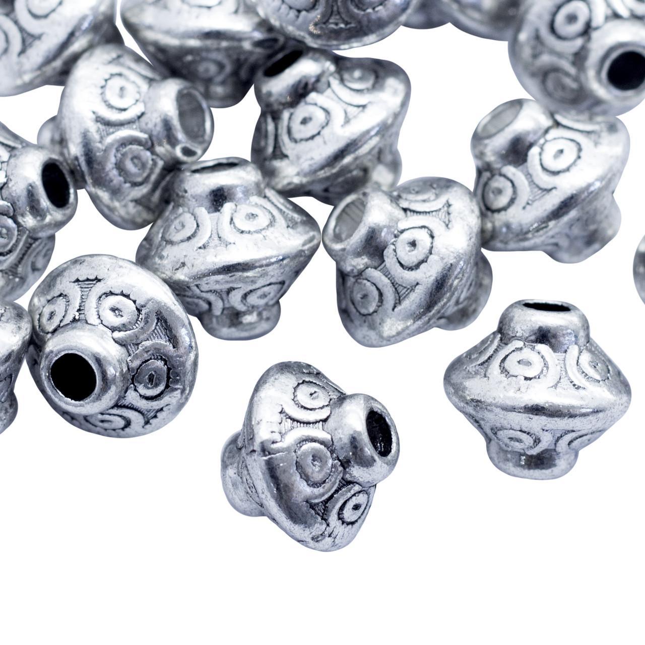 Бусини-роздільники, біконус, металеві, колір античне срібло, 7х6 мм, (50 шт.) БА 001007