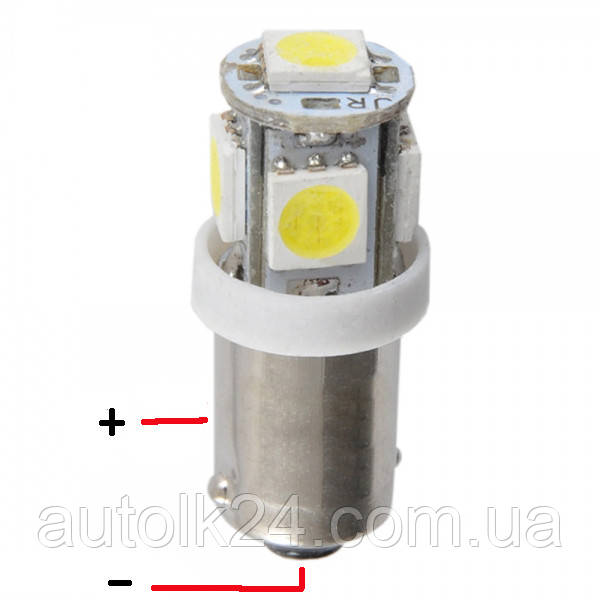 Led-лампи в габариті білий колір BA9S 5Leds 5050SMD, 12V.