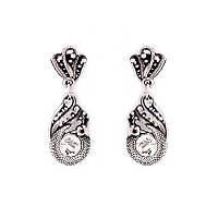 Сережки пумери "Райська птиця", білий кристал, ювелірний сплав зі срібним покриттям, довжина 46 мм