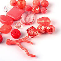 Бусини мікс форм акрил колір кораловий 50 г УТ100014225