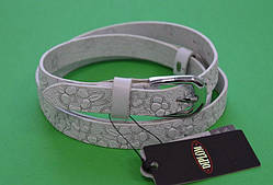 Ремінь із натуральної шкіри 20 мм жіночий білий тиснення ТМ "Диплом"