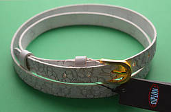 Ремінь із натуральної шкіри, жіночий, білий, тиснення, ширина 20 мм, ТМ "Диплом", (1 шт.)