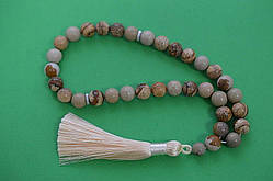 Чітки з натуральної яшми дерев'яної, діаметр намистин 10 мм,