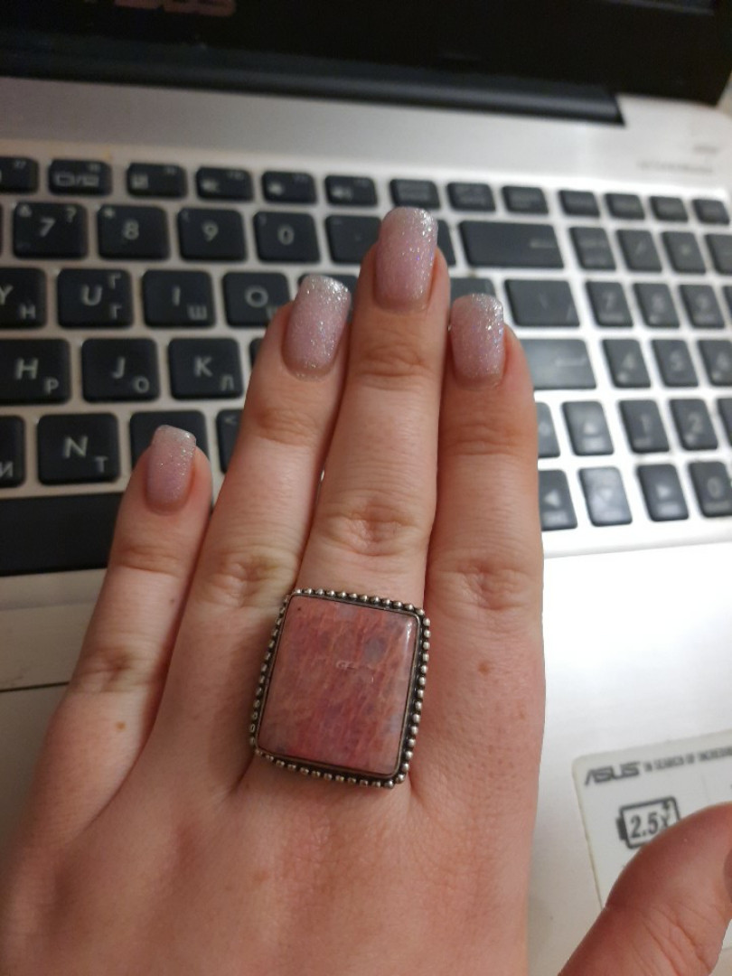 Місячний камінь польовий шпат кільце квадрат з місячним каменем в сріблі розмір 19.8 Індія!, фото 1