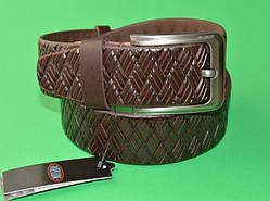 Ремінь із натуральної шкіри, чоловічий, колір коричневий, тиснення, ширина 40 мм, ТМ "Диплом", (1 шт.)