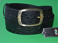 Ремінь із натуральної шкіри, жіночий, чорний, тиснення, ширина 40 мм, ТМ "Диплом", (1 шт.)