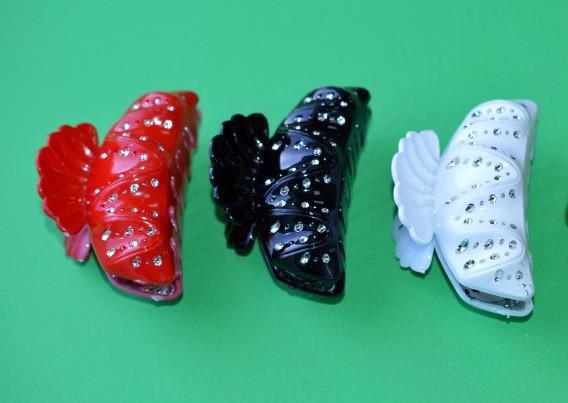 Шпилька для волосся краб 6 шт. пластик, сріблясті вставки, кольори: білий, червоний, чорний, розмір 8х4.5 см, фото 1