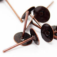 Основи-пусети металеві для сережок, розмір 11х6 мм, колір мідь, (20 шт) УТ10007474