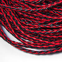 Шнур плетений штучна шкіра, для рукоділля, колір чорно-червоний, розмір 3 мм, довжина 5 м.УТ1005945
