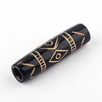 Бусини акрил 25х6,5 мм 20 шт чорний із малюнком циліндричної форми