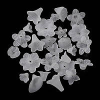 Бусини квітка акрил 100 шт матові безбарвні розмір мікс