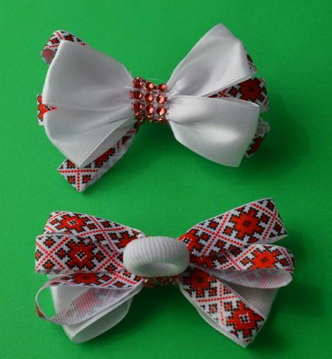 Бант на гумці 2 шт 9х6 см вишиванка атлас тасьма, фото 1