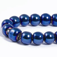 Бусини скляні з гальванічним покриттям, сині, діаметр 6 мм, (140 шт.)