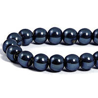 Бусини скляні з гальванічним покриттям, чорні із синім відливом, діаметр 6 мм, (140 шт.)