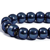 Бусини скляні з гальванічним покриттям, чорні із синім відливом, діаметр 8 мм, (110 шт.)