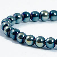 Бусини скляні з гальванічним покриттям, синьо-зелені, діаметр 6 мм, (140 шт.)