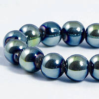 Бусини скляні з гальванічним покриттям, синьо-зелені, діаметр 8 мм, (110 шт.)