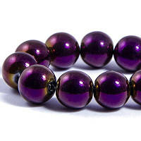 Бусини скляні з гальванічним покриттям, фіолетові з відливом, діаметр 8 мм, (110 шт.)