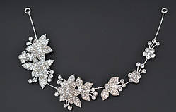 Прикраса для волосся гілочка метелика 3х28 см білий метал білі стрази