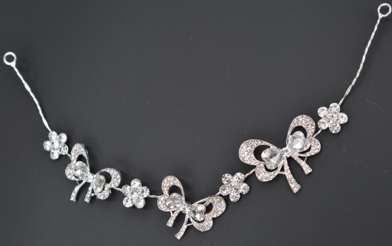 Прикраса для волосся гілочка бантик 3х28 см білий метал білі стрази, фото 1