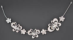 Прикраса для волосся гілочка, білий метал, білі камені та стрази, довжина 28 см, ширина 3 см