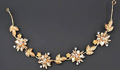 Прикраса для волосся гілочка 28х2,5 см метал, колір золото білі стрази