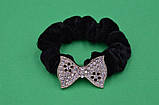 Гумка для волосся велюр 6 шт. бант білі стрази кольору в асортименті, фото 2