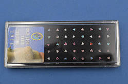 Пірсинг у ніс 10 шт. гвоздик, медична сталь, колір сталевий, стрази кольорові, серце 2,5 мм