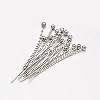 Піни з кулькою 100 шт. латунь колір платина 30х0.5 мм