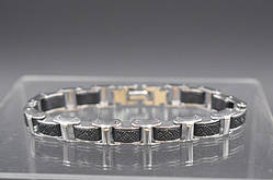 Браслет чоловічий білий метал чорний синтетичний каучук 22х1 см