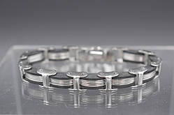 Браслет чоловічий білий метал чорний синтетичний каучук 22х1 см