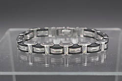 Браслет чоловічий білий метал чорний синтетичний каучук 21,5х1 см