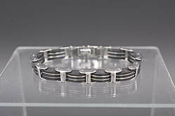 Браслет чоловічий білий метал чорний синтетичний каучук 21,5х1 см