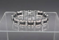 Браслет чоловічий білий метал чорний синтетичний каучук 21,5х1,3 см