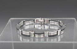 Браслет чоловічий білий метал чорний синтетичний каучук 22х0,9 см