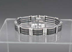 Браслет чоловічий білий метал чорний синтетичний каучук 22х1,2 см