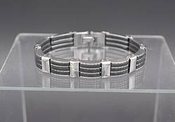 Браслет чоловічий білий метал чорний синтетичний каучук 21,5х1,2 см