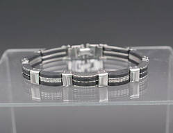 Браслет чоловічий білий метал чорний синтетичний каучук 9 мм