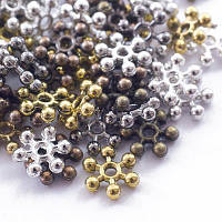 Бусини роздільники сніжинки 8,5х2,5 мм 100 шт. метал, колір мікс