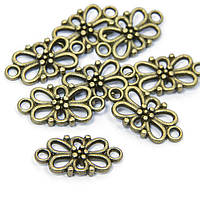 Конектори квітка 2 отвори, металеві, колір-бронза, 16х8 мм, 20 шт. УТ 006822