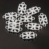 Конектори квітка 16х8 мм 20 шт. 2 отвори метал — срібло